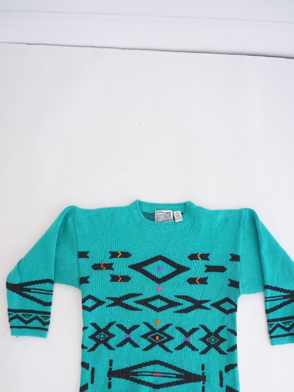 Vintage Gitano Turquoise Southwest Geometric Pattern Knit Sweater Western  1X